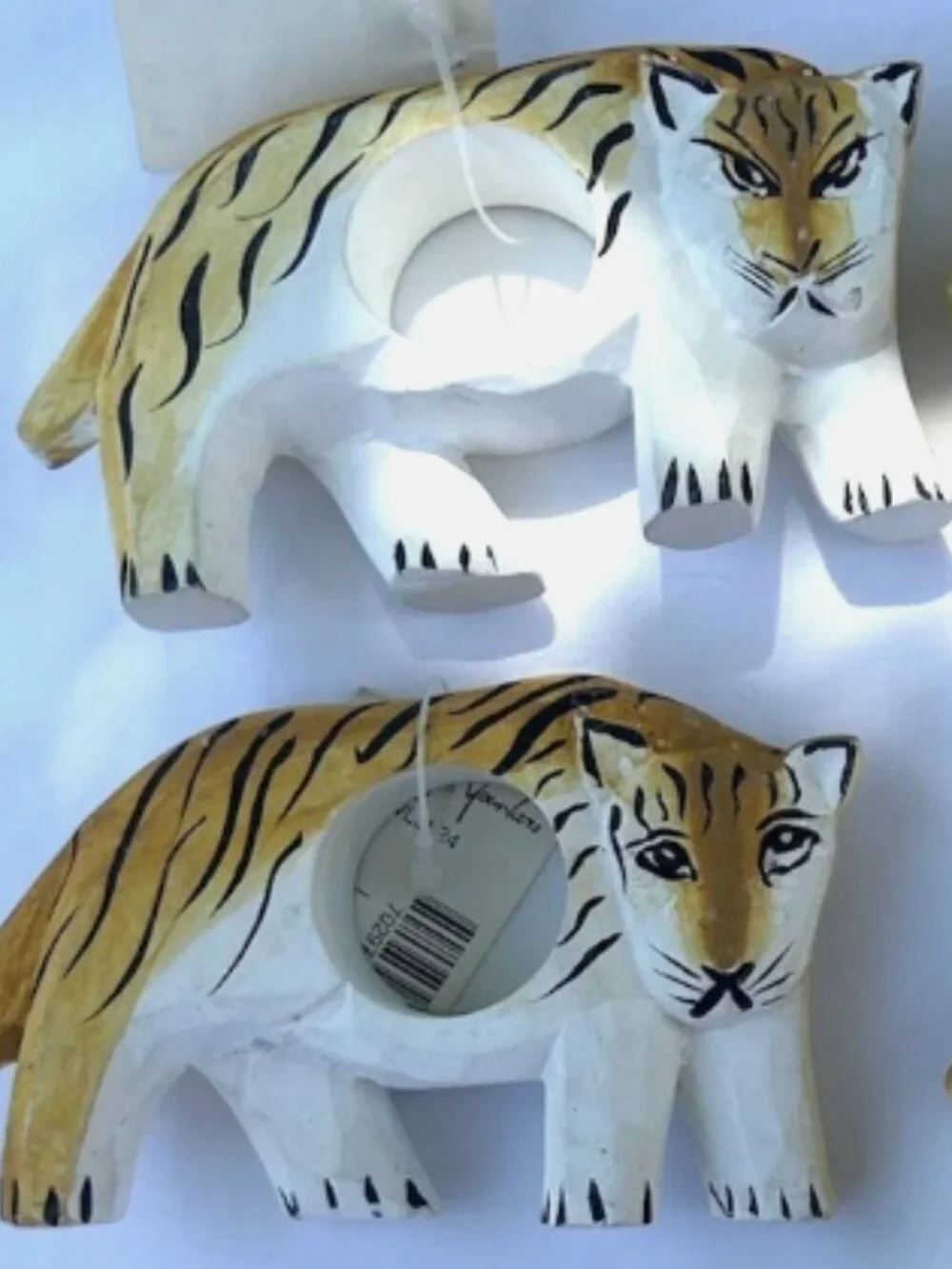 Hand Carved Wooden Tiger Animal Napkin Rings Set